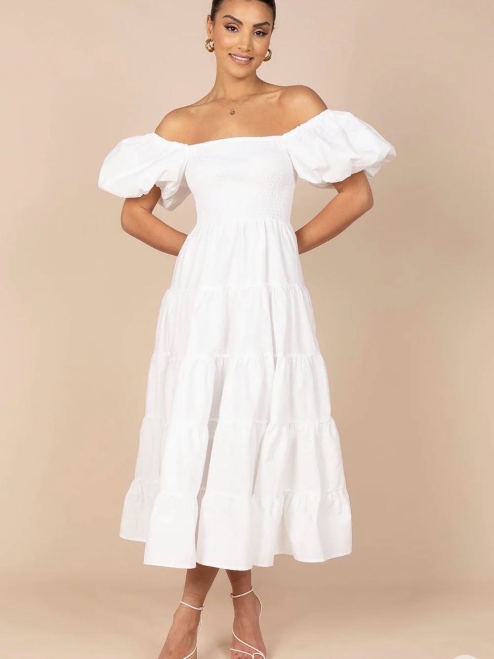 Petal & Pup Annette Women's White Puff Sleeve Midi Dress